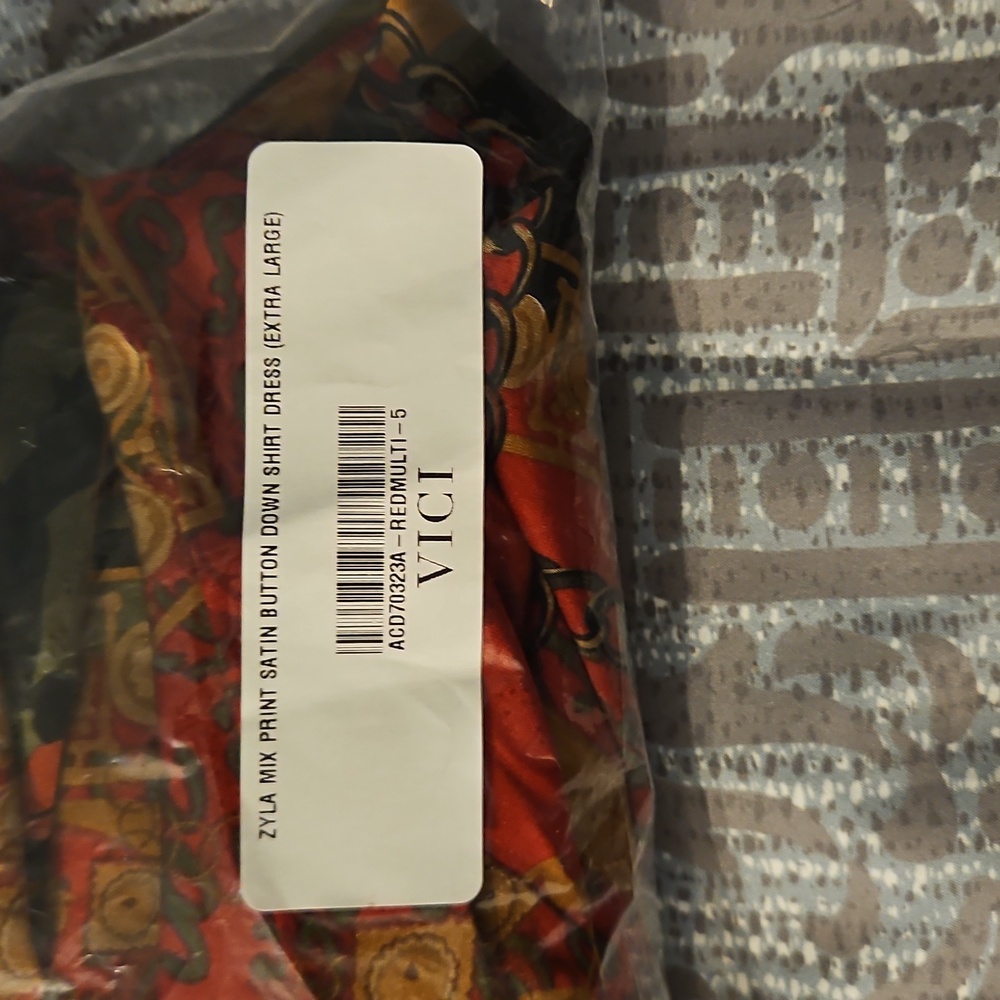 NWT VICI Zyla Mix Priny Satin Button Down Shirt Dress - Picture 4 of 16